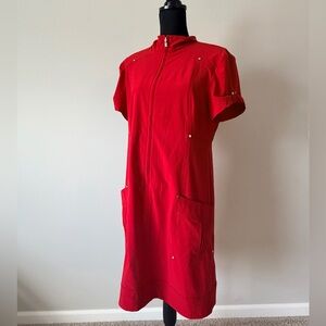 Chic Red Midi Dress with Pockets